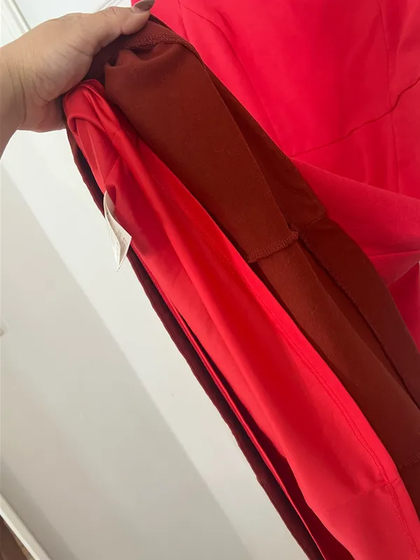 Boden Red Midi Dress Fit Flare Colorblock A-line Elegant Chic Pockets Size 6R - Image 13