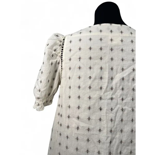 ANTHROPOLOGIE DRA | S | Cream and Embroidery Peasant Dress Puff Shoulder - Image 3