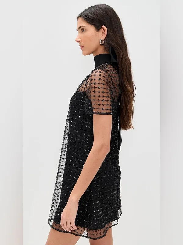 NWT STAUD Ilana Mini Dress in Stardust Onyx Black Sequin Stars Size Small - Image 6