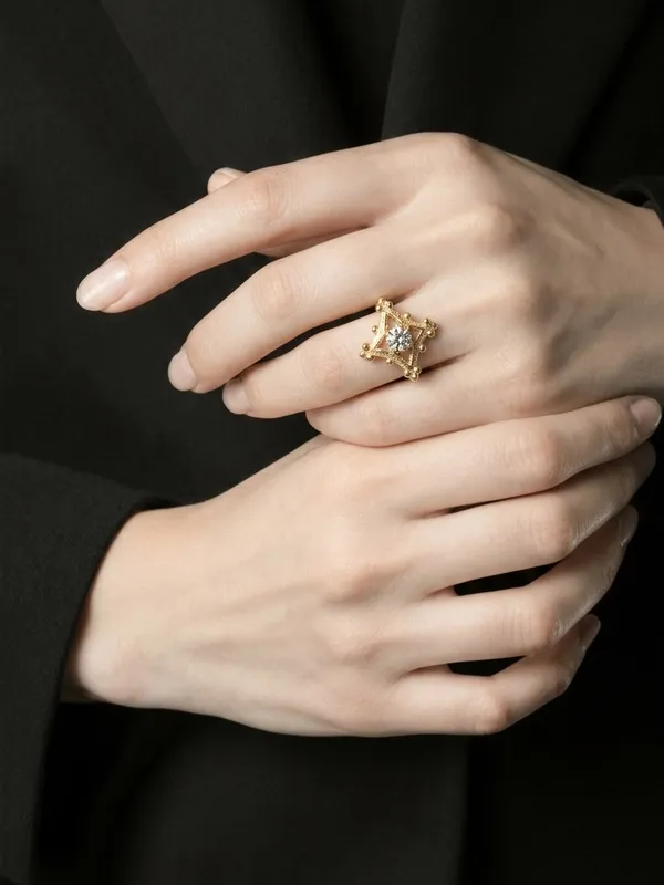 Gold Starburst Statement Ring - Women Jewelry Size 7 - Image 3