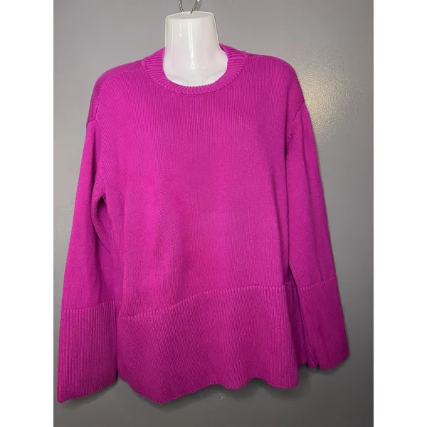 GAP Sweater Womens Medium Pink 100% Cotton Crew Neck Side Slit Knit Pullover - Image 2