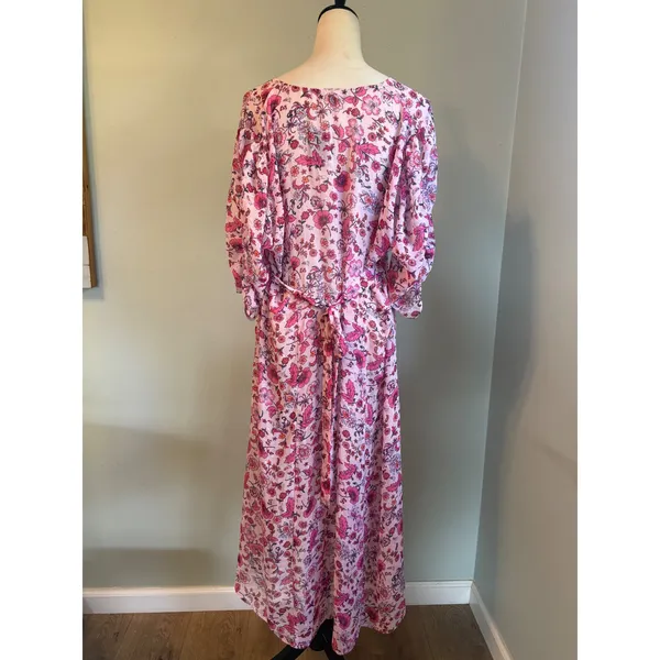 Torrid Pink Floral Chiffon Maxi Kimono Cover Up Metallic 1 xl boho dainty whimsi - Image 6