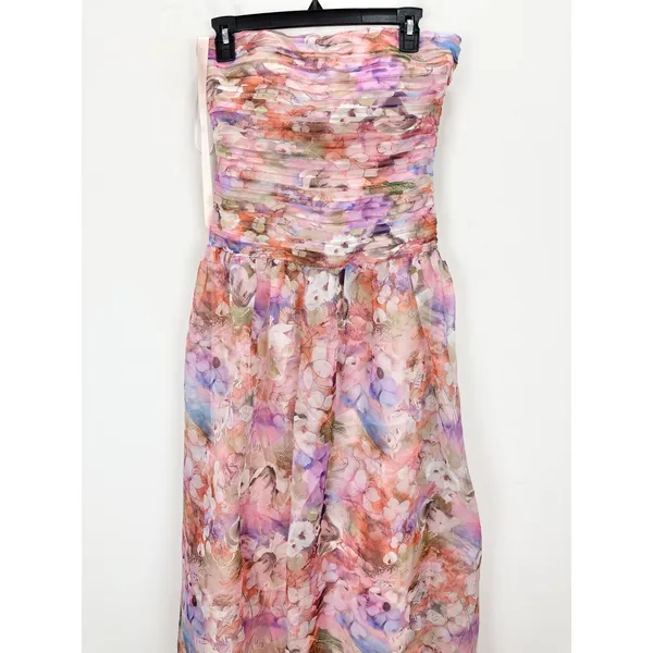 Lulus Kasandra Pink Multi Floral Organza Drop Waist Maxi Dress Formal Small NWT - Image 7