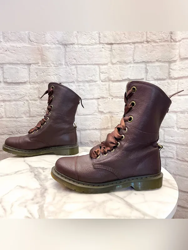 Dr. Martens Aimilie Foldover Leather‎ Boots Oxblood Union Jack 10 EUC - Image 4