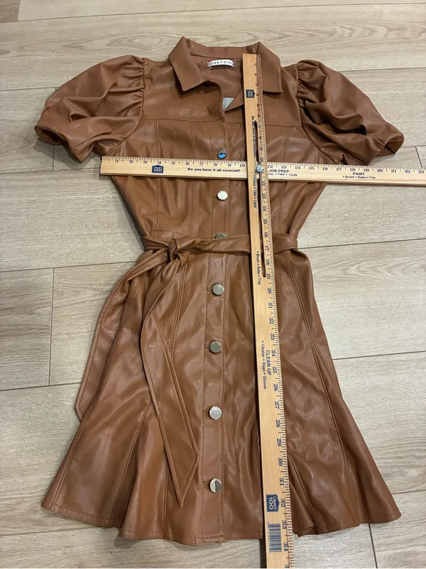 Alice + Olivia Women’s Ofra Vegan Leather Mini Dress Brown Size 8 - Image 5