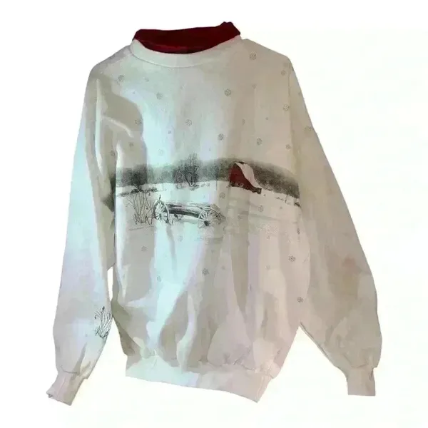 90s Nature Village View Oversized Sweatshirt Vintage Art Size XL Women - Image 10
