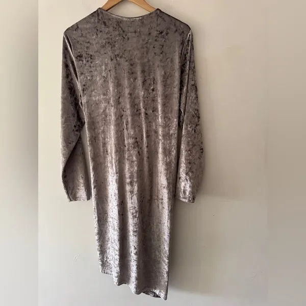 Club L London Silver Gray Velvet Shimmery Wrap Knot Mini Dress‎ Long Sleeves - Image 4