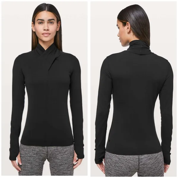 Lululemon Ethereal Long Sleeve Top Black Wrap Turtleneck Lightweight Stretch - Image 2