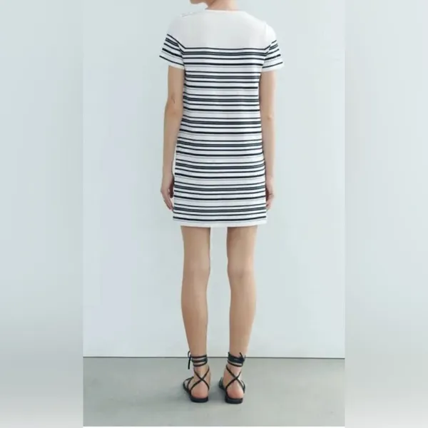 Nwt Zara Women'S Striped Knit Mini Dress White /Navy Size M 3859/035 - Image 3