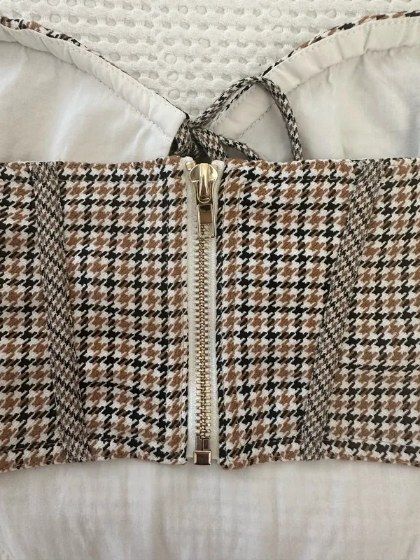 Princess Polly Plaid Corset Top Brown Bustier Crop - Image 5