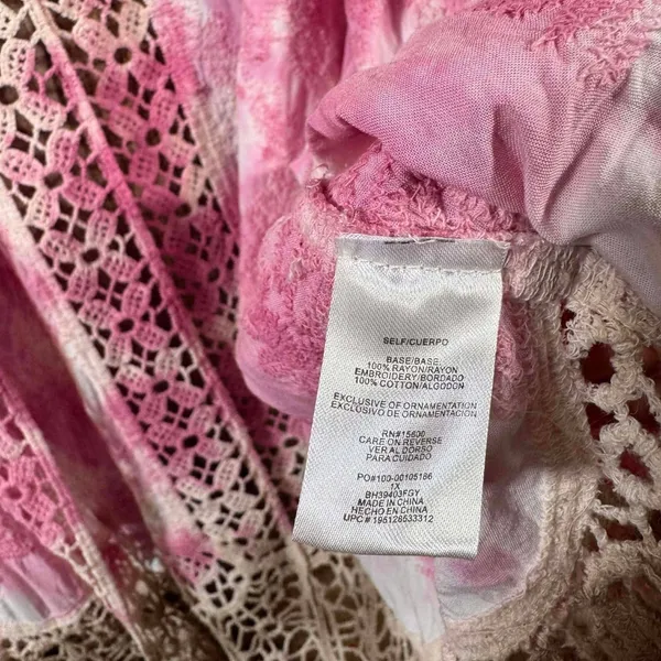 Democracy Tie Dye Crochet Kimono 1X Plus Lace Duster Swim Cover Up Pink Orange - Image 6