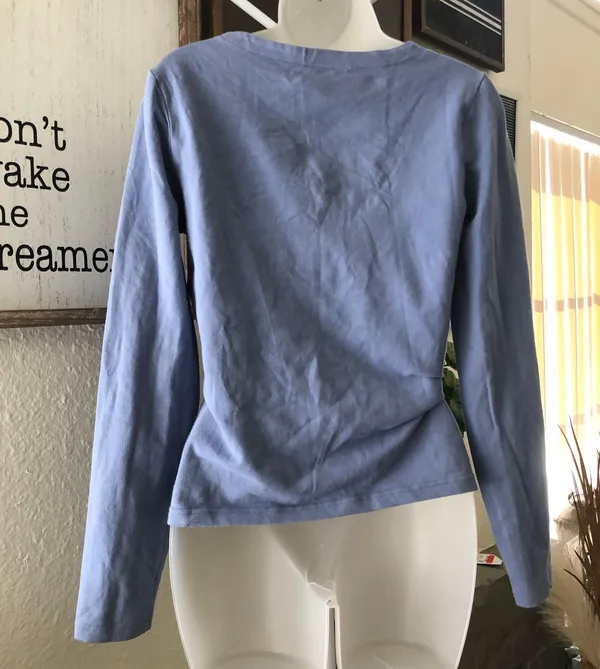 Express Baby blue y2k fitted long sleeve top half button slim fit tee tshirt (Size M) - Image 2