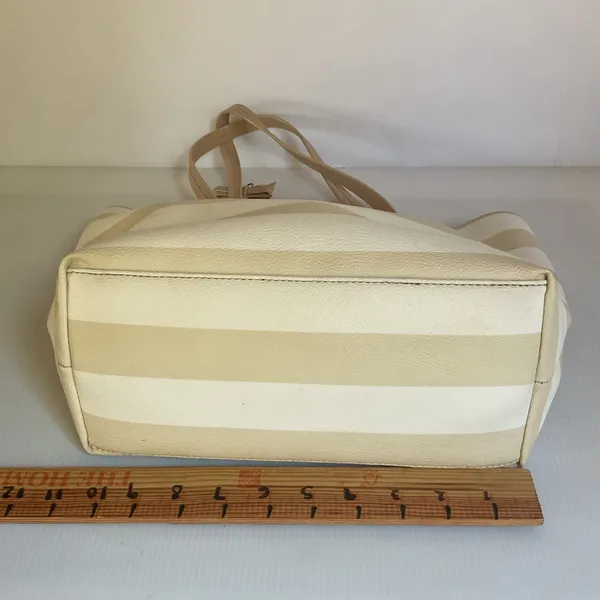 Kate Spade New York Striped Tote Bag Cream Beige Spade Charm Bow Shopper - Image 9