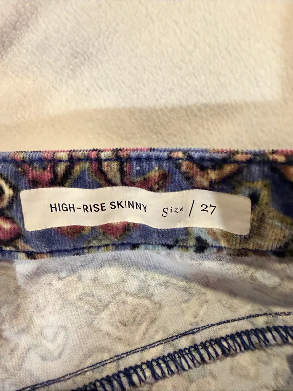 Anthropologie Blue Corduroy Mosaic Printed Skinny Jeans - Image 4