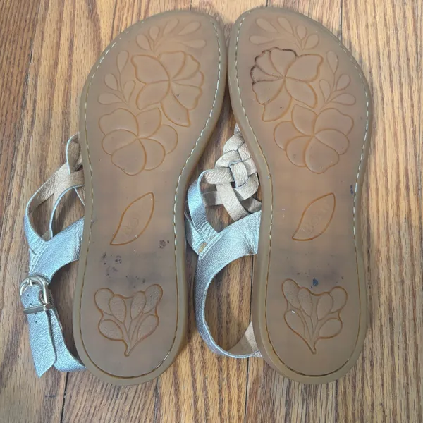 Born Mai Silver Metallic Leather Braided Thong Slingback Sandals F42410 Mens 9M - Image 8
