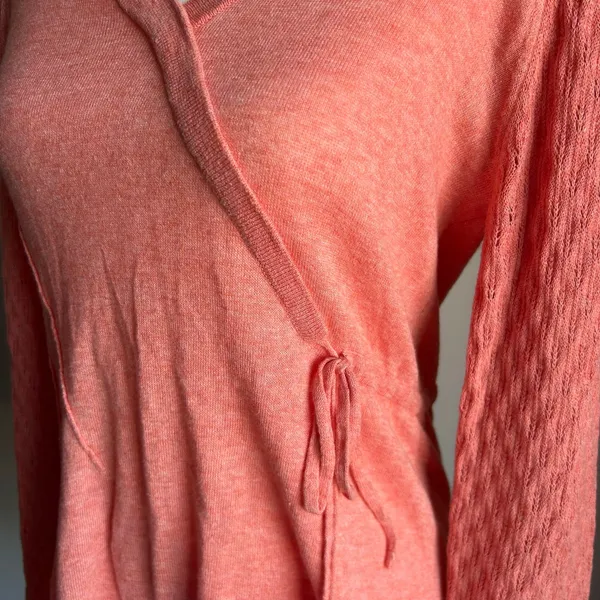Rosie Neira Anthropologie Wool Blend Peach Longsleeve Ballet Core Wrap Top M - Image 4