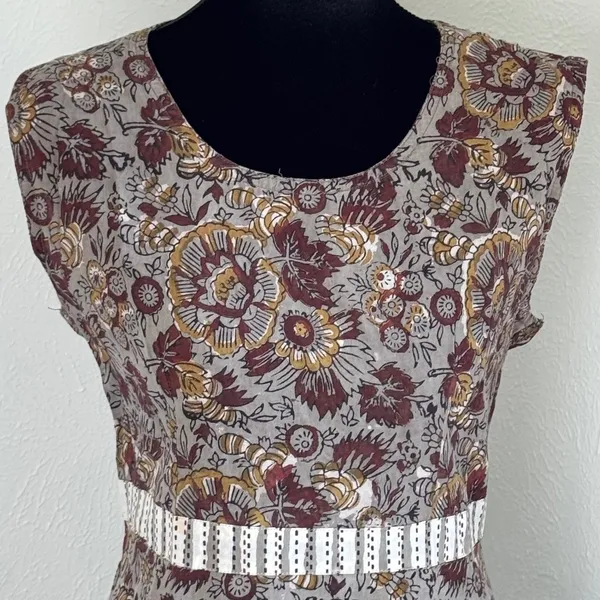 Boho Floral Block Print Maxi‎ Dress Sleeveless Earth Tones Size L Fairy Festival - Image 3