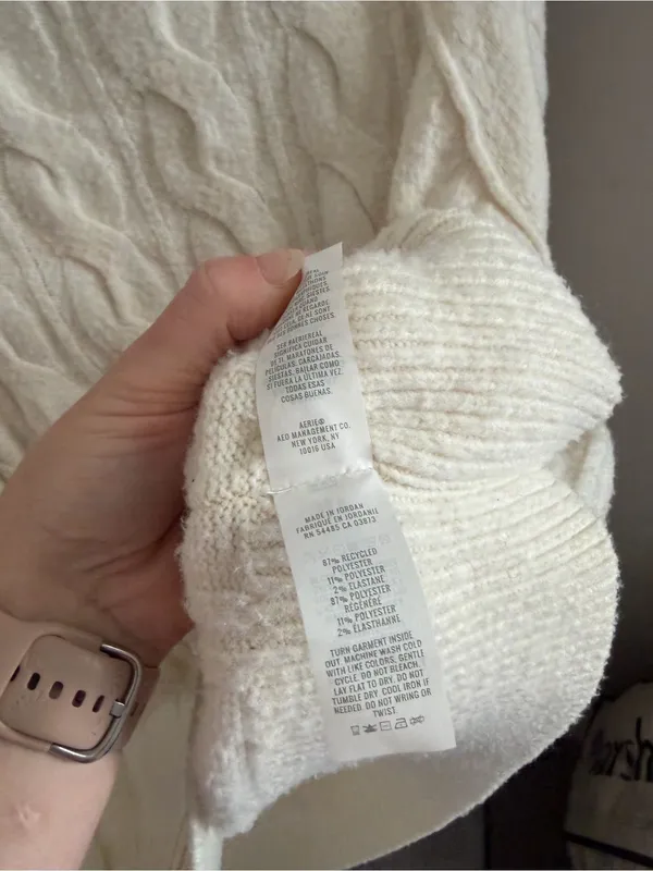 aerie Cable Knit Crewneck Sweater - Cream - Image 5