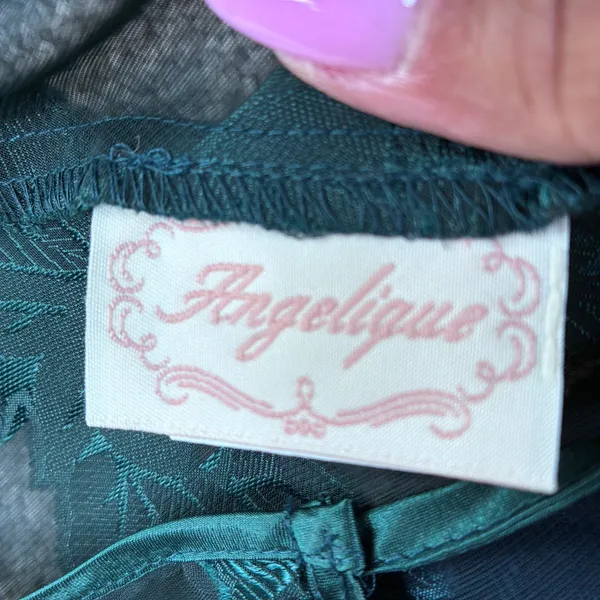 Angelique Nightgown Womens L Green Sheer Leaf Floral Chemise‎ Lingerie Coquette - Image 7