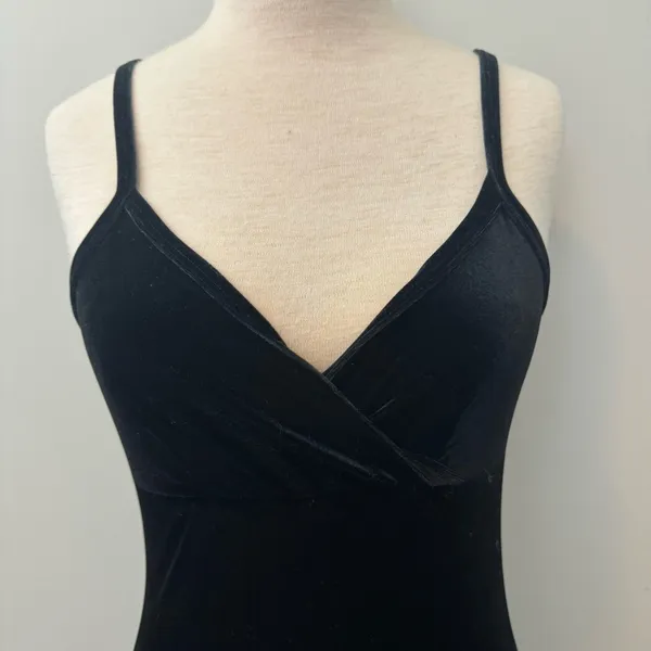 Rave City Vintage Black velour velvet bodycon slit spaghetti strap dress medium - Image 3