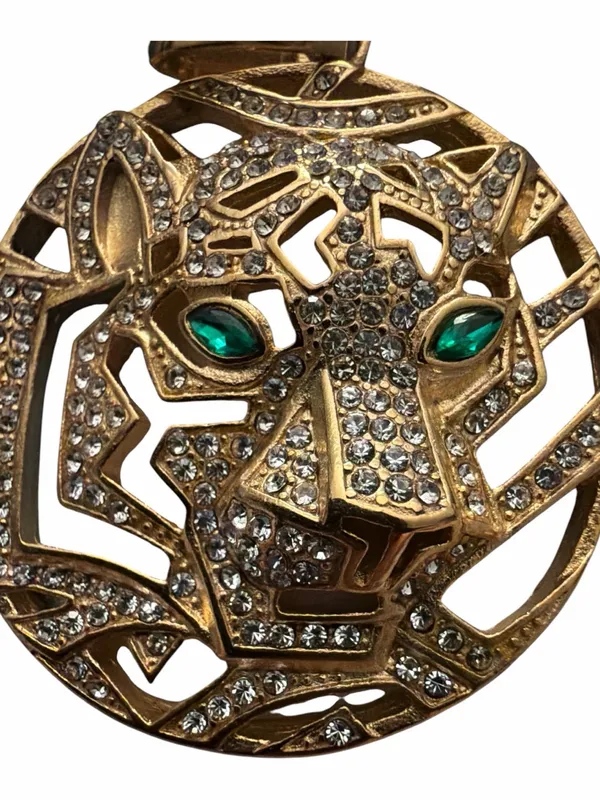 Gold-Tone Leopard Pendant with Green Crystal Eyes - Image 3