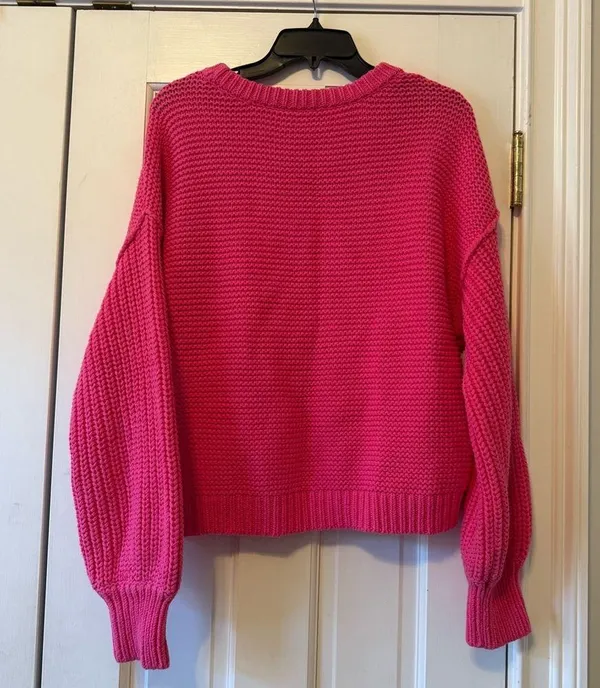 Free People Dream Cable Knit Sweater in Hibiscus Highlight Pink Size Small - Image 2