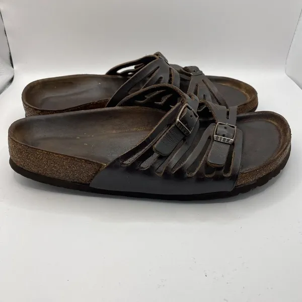 Birkenstocks Sz 38 US W7 Brown‎ Leather Mayari Arizona Granada slide Sandals Y2K - Image 4