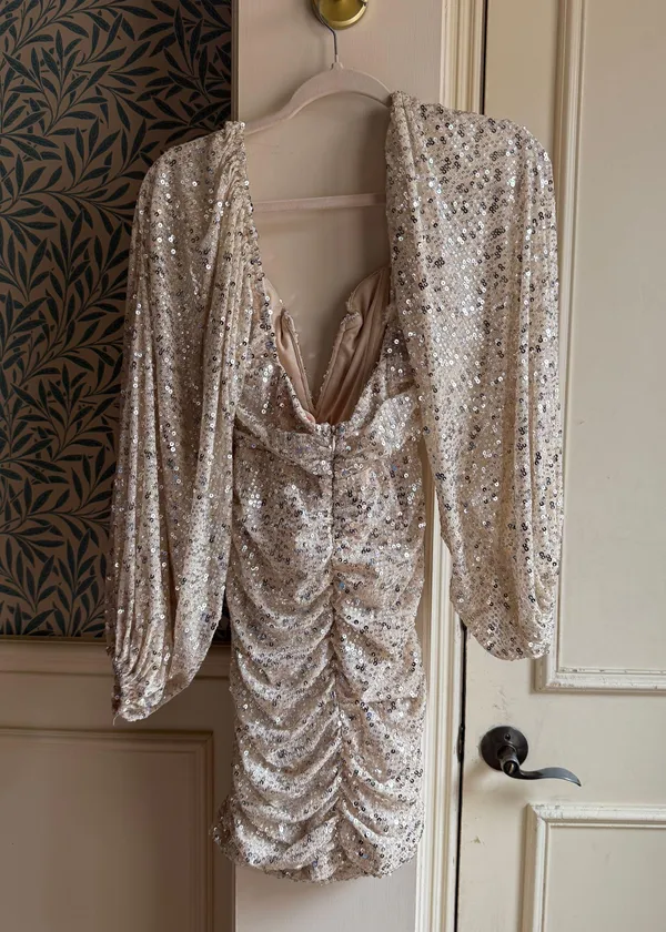 Gold Sequin Formal Mini Dress - Image 2