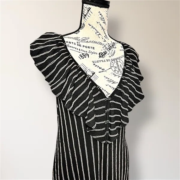 Zara Black Tan Striped Ruffle V‎ Neck Midi Dress Open Back Cottagecore Boho NWT - Image 3