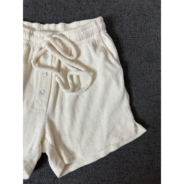 Donni. Terry Henley Shorts size XS Ivory Cream Drawstring Made in USA - Image 8
