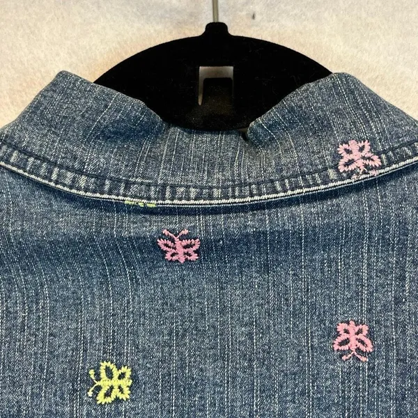 Vintage ALFRED DUNNER Denim Jacket Size 12 Blue 80s Embroidered‎ Butterfly Cute! - Image 13