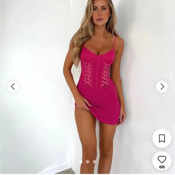 Pink Lace Corset Mini Dress NWT S - Image 3