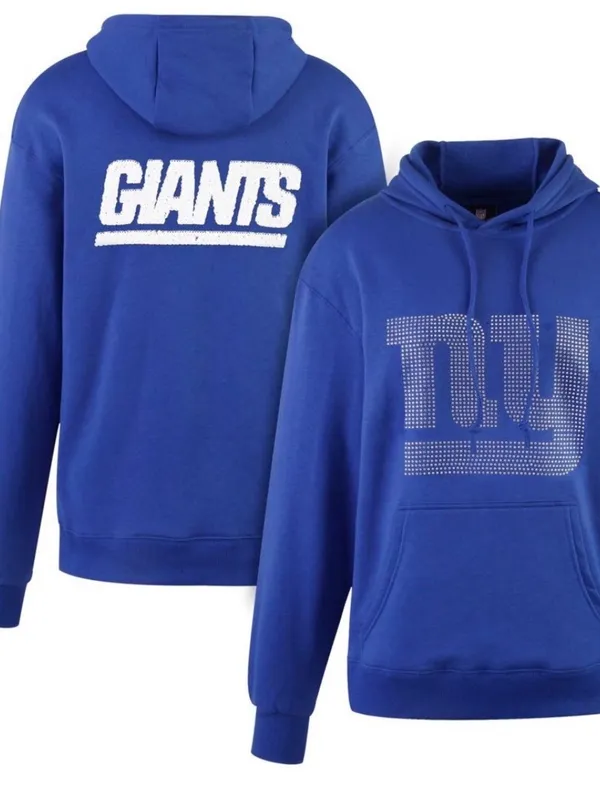NFL Royal Blue NY Giants Pullover Hoodie XL White Logo Sequins Rhinestone Glam - Image 2