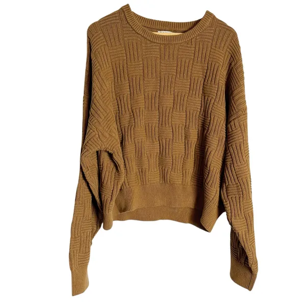 Reformation Winnie Brown Basketweave Organic Cotton Crewneck Sweater Size XL - Image 4