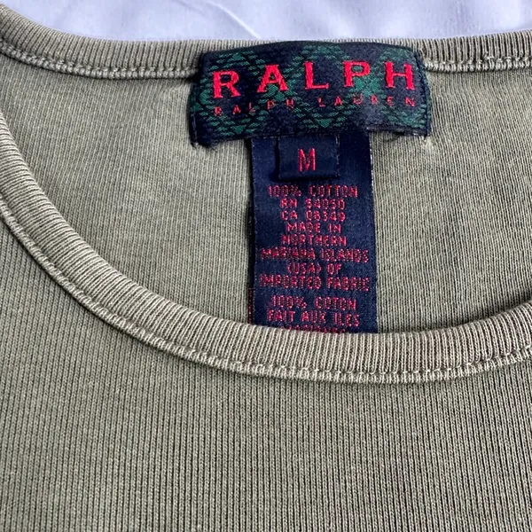 Ralph Lauren Vintage 90s Cropped Logo Pocket Tee - Olive - M - Image 6
