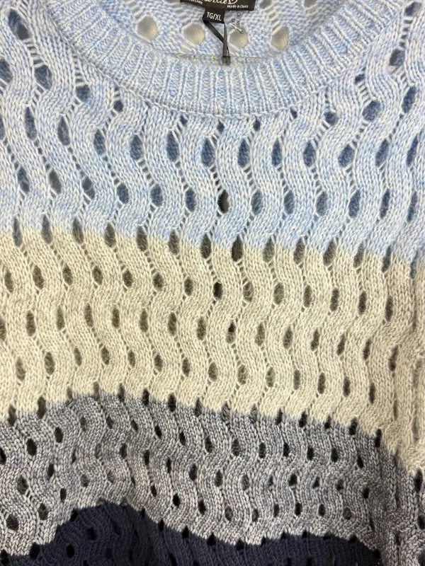 Charlie B NWT Open-Knit Colorblock Striped Crew Neck Sweater Size Tall XL - Image 5