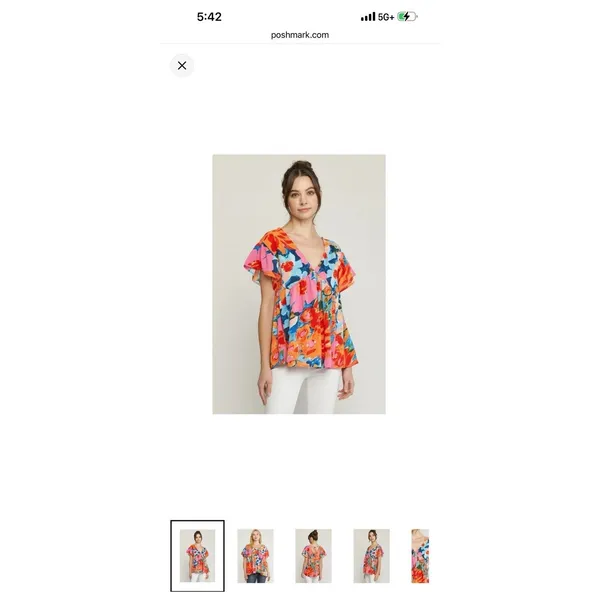 Entro NWT Watercolor Floral V-Neck Blouse Large Flutter Sleeve Tie Back Top New - Image 10