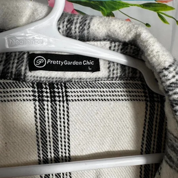 254. Pretty Garden. white + black plaid button - Image 2