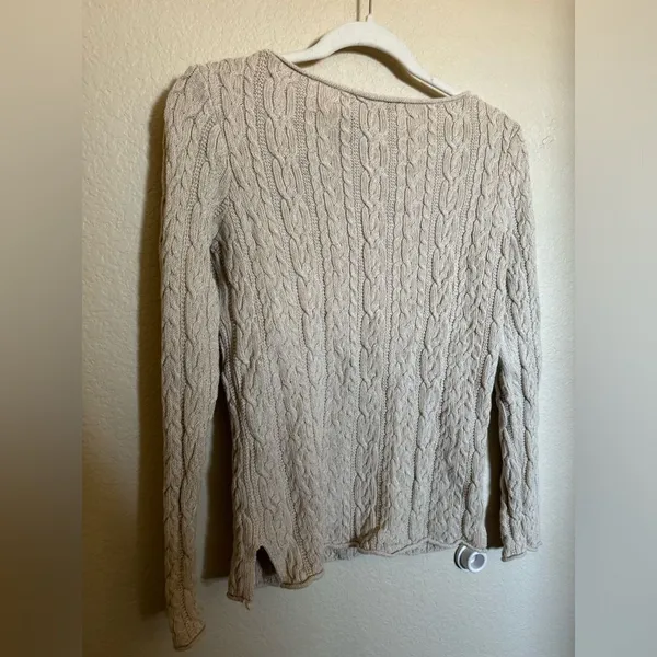 Y2K‎ Lauren Ralph Lauren Cable Knit Delicate Sweater Sz Medium Oat Tan Heathered - Image 5