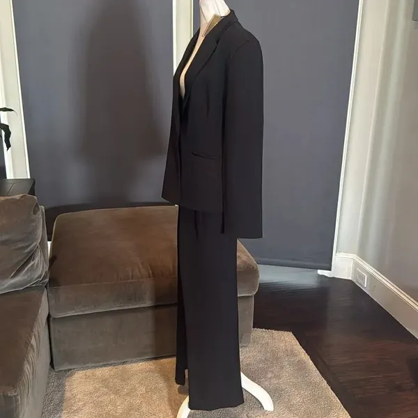 Women’s Black 2 Piece Pant Suit One Button Formal Office Wedding Size L NWT - Image 5