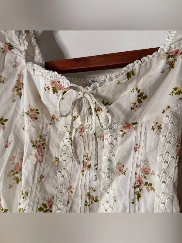 Reformation Isadora Floral Balloon Long Sleeve Smocked Top Corset Embroidered - Image 8