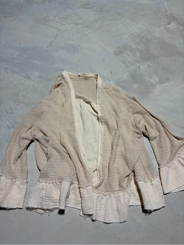 POL Women's Cream Ruffle Hem Knit Cardigan Sweater boho medium - Image 2