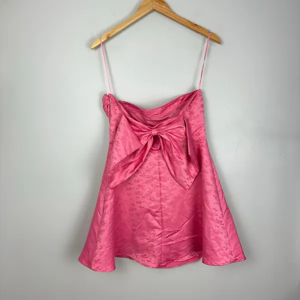Altar’d State Strapless A-line Bow Mini Dress Pink Satin Size Medium Romantic - Image 9