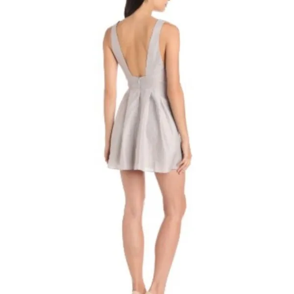 BCBGeneration Mini Dress 2 Light Gray Metallic Studded Pockets Fit Flare HOCO‎ - Image 5