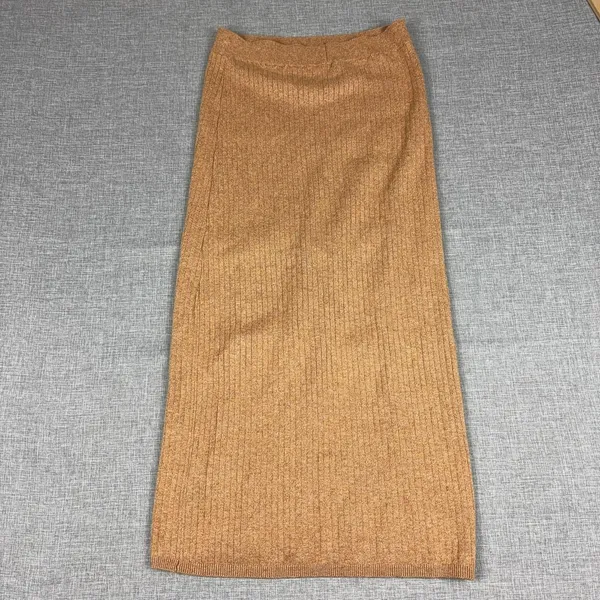 Free People Skirt Womens Medium Brown Ribbed Knit Midi Pencil Elastic Waist Slit - Image 6