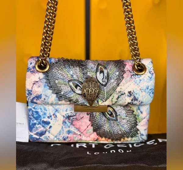 KURT GEIGER LONDONMini Fabric Kensington Bag Crossbody Peacock Bird Purse Gold - Image 2