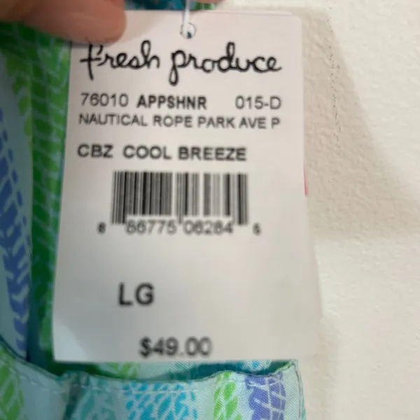 Fresh‎ Produce Nautical Rope Park Ave Cropped Pants Blue Green Stripe Large New - Image 6