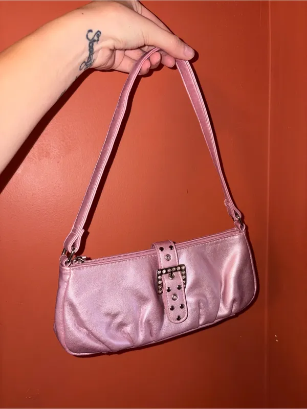 Pink Y2K Shoulder Bag with Studded Buckle - Image 2