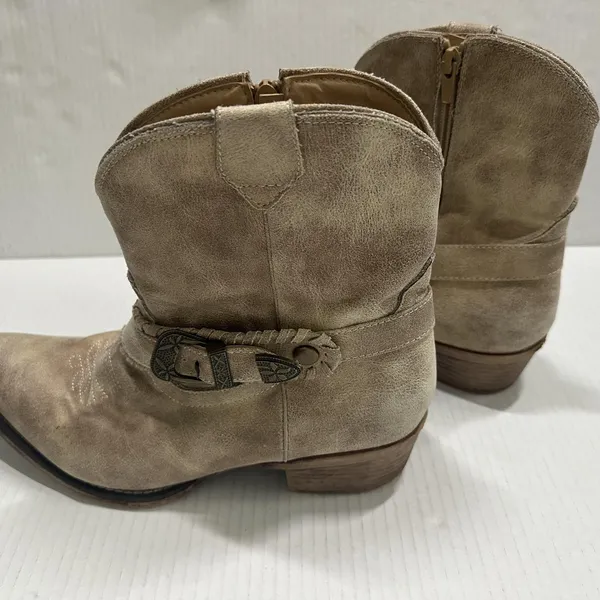 Roper Western Boots Womens 10 Beige Ankle Zip‎ Buckle Pointed Toe Low Heel - Image 6