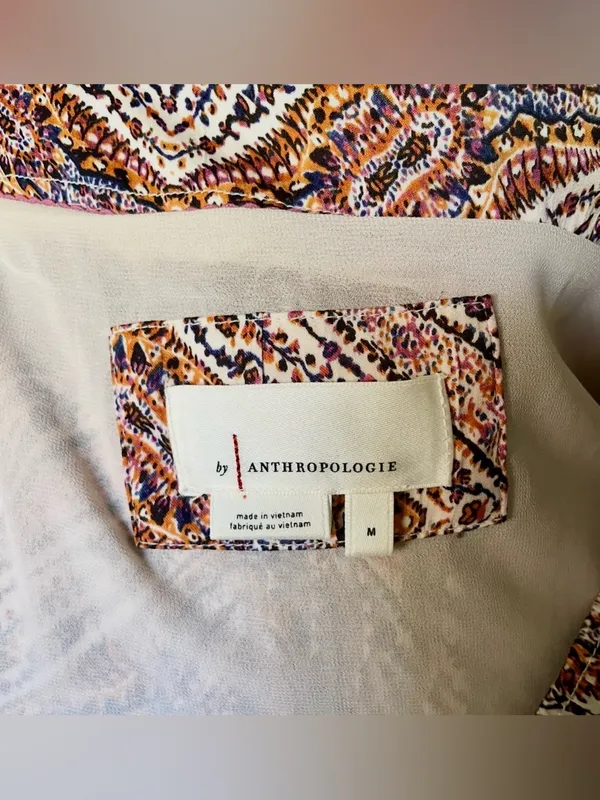 Anthropologie Sabia Flounced Printed V-Neck Long Sleeve Tunic Dress - Image 4